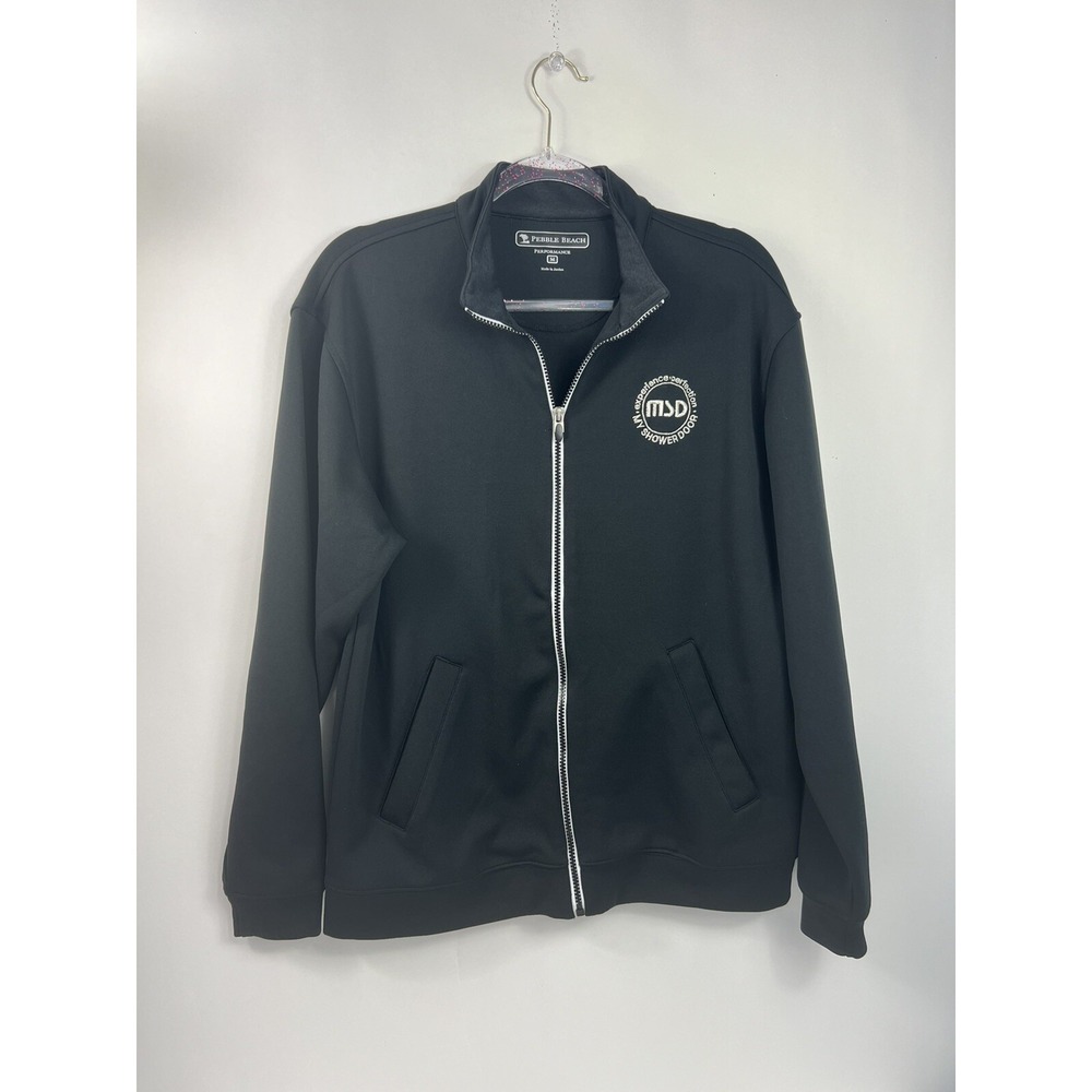 Pebble Beach Performance Jacket Men's Sz M Black Zip Pockets Logo My Shower Door